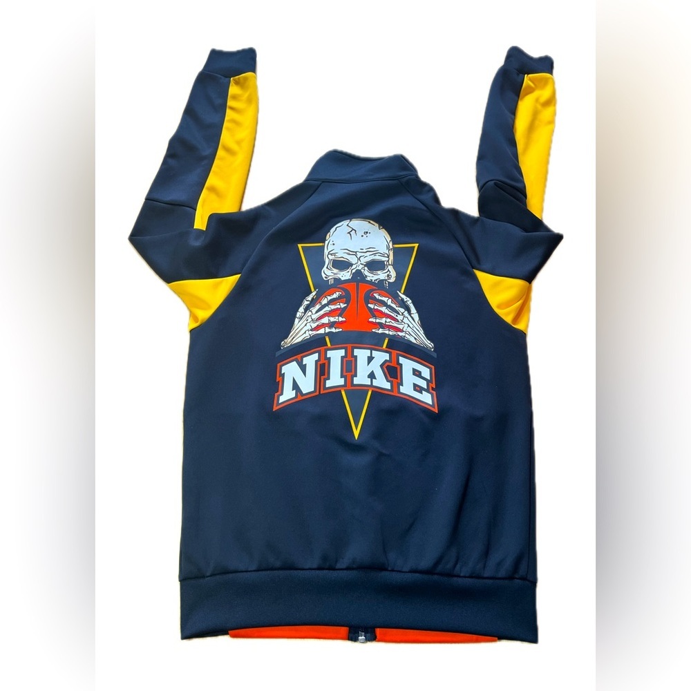 Nike Jacket Mens Small Black Orange Frenzy Skull Basketball Track Coat
